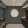 a room with a counter and seating