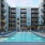 a swimming pool between buildings