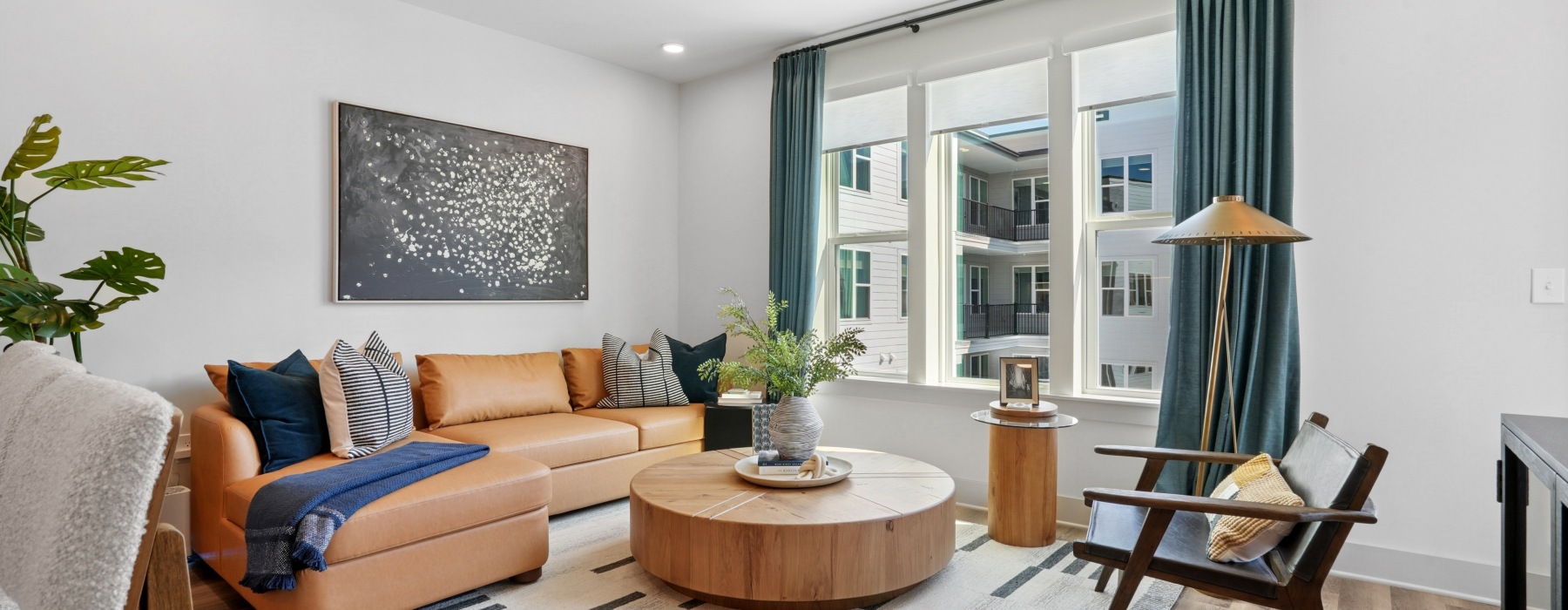 a living room with a large window